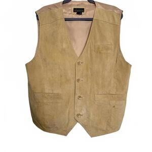 Mens 90s Vintage  Tan Suede Leather Button Up Vest